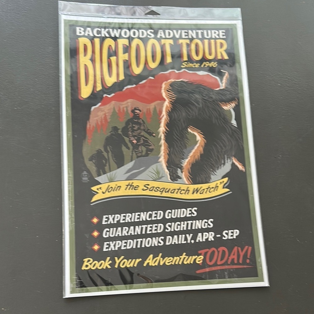 Backwoods Adventure Bigfoot Tour High Quality Print 12"x18" Sasquatch Mountains